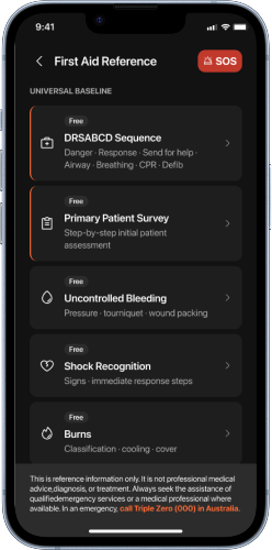 First Aid Reference app screen